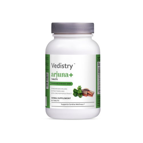 VEDISTRY Arjuna+ Tablets 1100 mg with Arjuna & Long Pepper Extract for Heart Health & Circulatory Support - 60 Tablets - Herbal Supplements, Vegan- Pack of 1