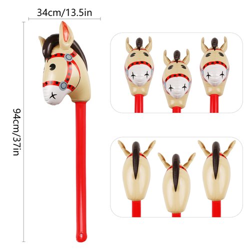 EVERMARKET 6 Pcs Inflatable Stick Horse, 37 Inches Inflatable Horse Stick Balloon Pony Stick for Christmas Horse Themed Birthday Party Decorations Supplies Favors Props Inflatable Horse Costume Stick