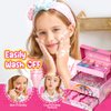 Kids Makeup Kit for Girls, Real Washable Cosmetic Set with Mirror, Jewelry Bracelet Making Kit for Kids Makeup Toy, Kids Makeup Sets for Girls 4 5 6 7 8 9 10 11 12 Years Old Kid (Pink)
