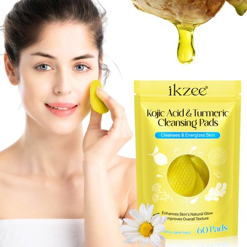 Turmeric Cleansing Pads, Kojic Acid Turmeric Cleansing Pads for Face and Body - Glow Up Acne Scars, Unclog Pores, Enriched Vitamin C,Gentle & Non-Irritating - 60 Count