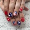 24 Pcs Independence Day Press on Nails Short Star False Nails 4th of July Glue on Nails American Flag Glossy Designs Fake Nails Red Natural Full Cover Stick on Nails for Patriotic Woman Manicure Decor