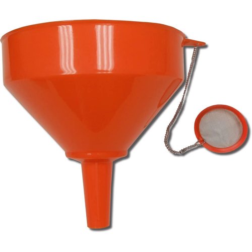 King Kooker 8" Plastic Cooking Oil Funnel with Attached Reusable Stainless Steel Mesh Filter