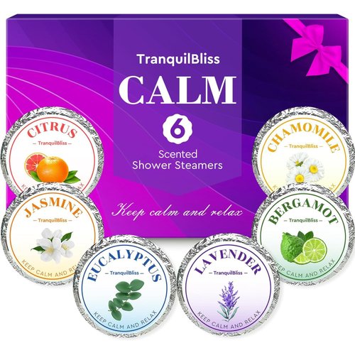 TranquilBliss Easter Basket Stuffers Shower Steamers, Shower Bombs with Natural Fragrance, Self Care& Relaxation, Christmas Birthday Gifts for Women and Mom, Individually Packaged, Purple Set 6Pack