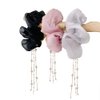 3 Pieces Solid Color Elastic Hair Scrunchies with Pearl Tassel Party Hair Tie Ponytail Holder Ropes Hair Accessories Headbands
