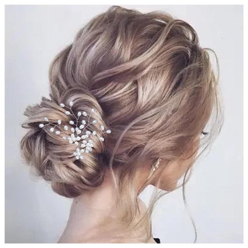 Allereyae Pearl Wedding Hairpins Barrette Pearl Flower Hair Pins Barrette Silver Pearl Bridal Hea...