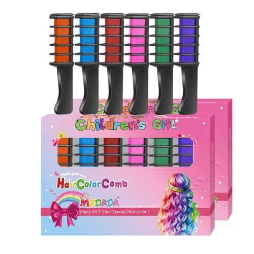 2 Set-New Hair Chalk Comb for Girls Kids, Washable Temporary Hair Color Dye for Birthday Party Gift Cosplay DIY, Christmas