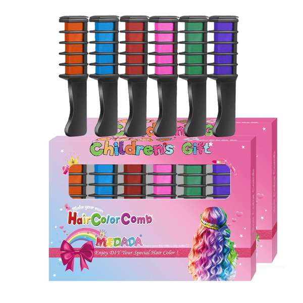 2 Set-New Hair Chalk Comb for Girls Kids, Washable Temporary Hair Color Dye for Birthday Party Gift Cosplay DIY, Christmas