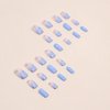 MISUD Short Square Press on Nails Squoval Fake Nails Glossy Glue on Nails Blue Gradient Acrylic Nails Spring Butterfly Artificial Nails Summer Bling Glitter Stick on False Nails with Design 24 pcs