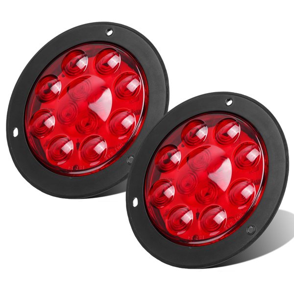 Partsam 2PCS 4" Red Stop Turn Tail Brake Truck Trailer Light Flange Mount 12 Diodes Utility