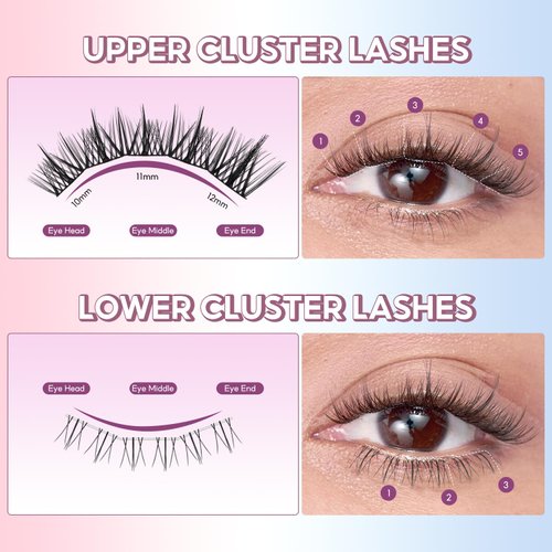 FelinWel Lash Clusters with Bottom Lashes 114 pcs Natural Look, Soft Individual Cluster Lashes For DIY at Home (2 Styles,C-Mix6-12mm)