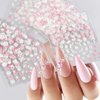 Flower Nail Art Stickers 3D Self Adhesive Pink White Nail Designs Nail Decals Nail Stickers Nail Art Supplies Pink Flower White Flower Nail Stickers for Nail Decorations Manicure Tips 30 Sheets