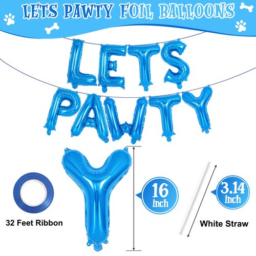 Dog Birthday Balloons,16 inch Blue Foil Lets Pawty Balloons Dog Balloons for Birthday Party, Lets Pawty Birthday Decorations,Dog Birthday balloons for Pet Dog Birthday Party Supplies (Blue)