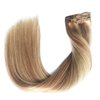 VALIILO 14 inch Human Hair Extensions Clip in Highlighted Golden Brown with Blonde Balayage Hair Extensions Clip in Remy Thick Hair Real Straight Natural Hair Extensions 7pcs 120g