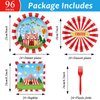 Tevxj 96PCS Circus Tableware Set Carnival Theme Dinnerware Disposable Dessert Plates Carnival Circus Party Plates Napkins Forks for Boys Girls Party Decorations Supplies 24 guests