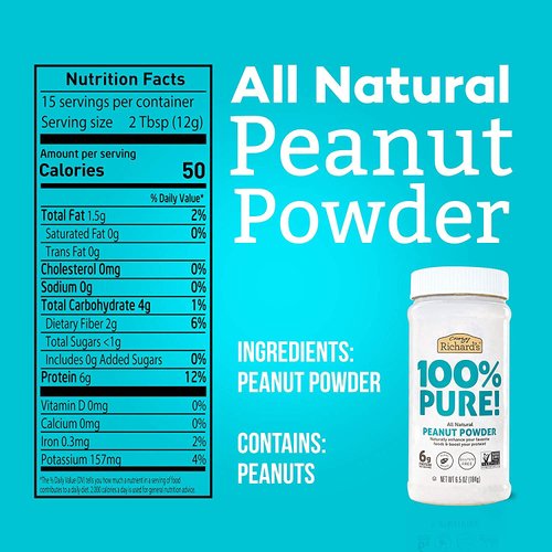 Crazy Richard’s - 100% All-Natural Peanut Powder, Powdered Peanut Butter, No Sugar Added, Non-GMO, Vegan Resealable Jar Pack of 1 x 6.5oz