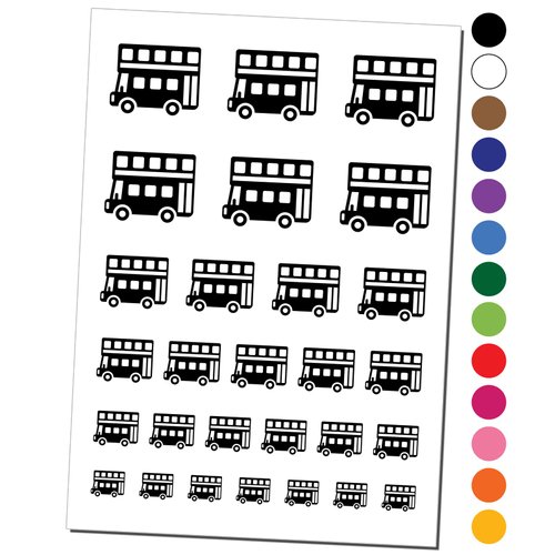 London Double Decker Bus Public Transportation Temporary Tattoo Water Resistant Fake Body Art Set Collection - Red (One Sheet)