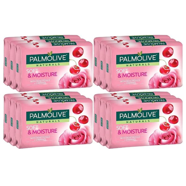 Palmolive Naturals Soft & Moisture Bar Soap with Rose Petals & Cherries, 80 G / 2.8 Ounce Bars, 3 in a Pack (Pack of 4) Total 12 Bars