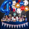 Baseball Balloons 4th Birthday Decorations for Boys, Baseball Party Decorations Baseball Sports Theme Party Supplies, 40 inch Foil Number Balloons Number 4 Balloon Blue Red White Sports Balloon Kits