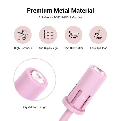 MelodySusie Crystal Top Mandrel Bit for Nails, 3/32'' Easy Off Nail Drill Bits for Sanding Bands, Suitable for Acrylic Nails Gel Manicures and Pedicures, Rose Pink