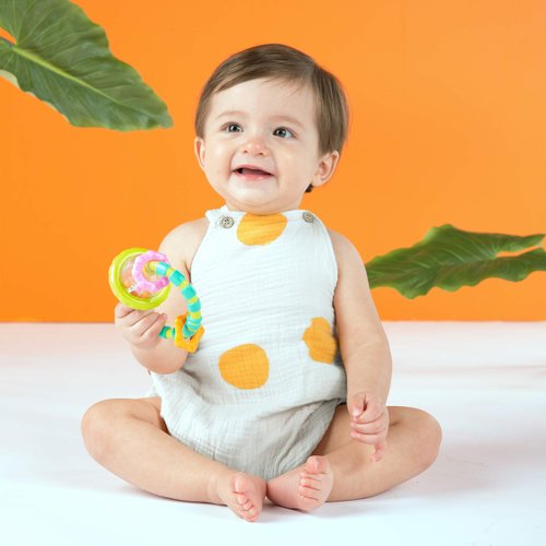 Bright Starts Grab & Spin Baby Rattle & BPA-Free Teether Toy, Ages 3 Months+