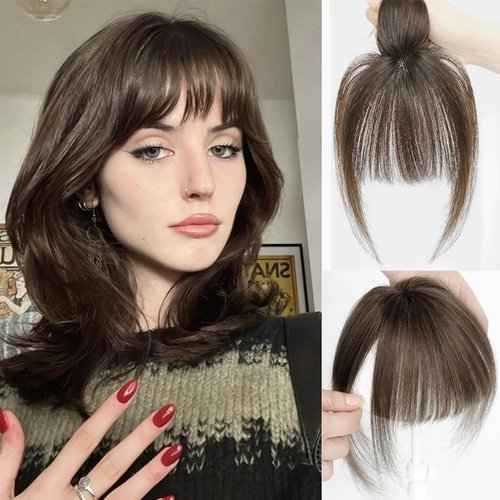 Wipsy Bangs Clip In Hair Extensions 100% Real Human Hair Bangs 360° Coverage Fake Bangs for Women...