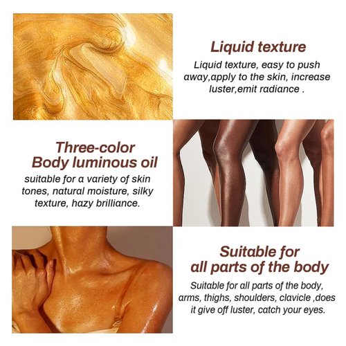 ZAMANIYA Body Shimmer Oil,Luxurious Illuminator Body Glow Oil,Moisturizing Body Luminizer Glow,Waterproof Long Lasting Body Luminizer Glow For Face and Body (02Golden Yellow)