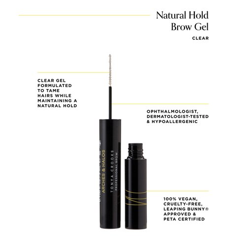 Arches & Halos Natural Hold Brow Gel - Clear - Light, Natural Hold Eyebrow Gel for Shaping and Styling - Formula Infused with Brow Hydrating Conditioner - Soft, Smooth, Non-Sticky Finish - 0.106 oz