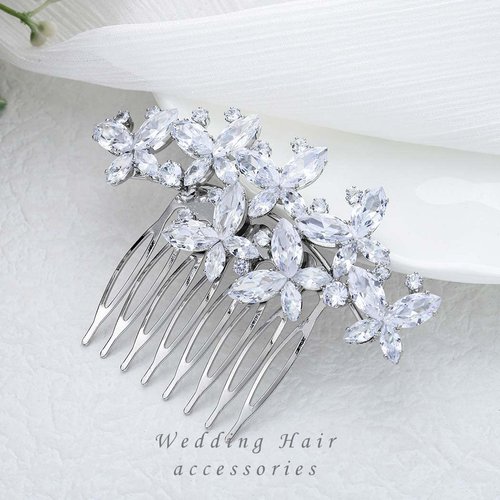 Foyte Crystal Bride Wedding Hair Comb Silver Rhinestone Bridal Headpieces Pearl Hair Pieces Bridesmaid Side Combs Hair Accessories for Women and Brides (butterfly rhinestone)