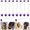 Rustark 40 Pcs Purple Crystal Hair Pins Rose Flower Rhinestone Hair Clips U Shaped Hair Pins Bobby Pins Bun Hairpins for Wedding Bridal Women Hair Jewelry Accessories with Storage Case