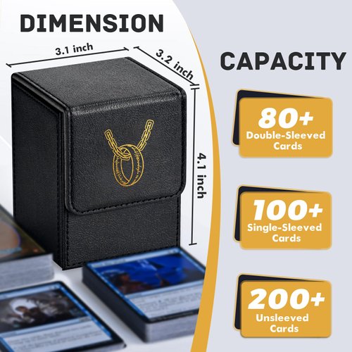 ZLCA Card Deck Box for MTG Cards with 2 Dividers, Card Storage Box Fits 100+ Single Sleeved Cards, PU Leather TCG Card Deck Case Holder for Magic Commander Yugioh (Black,Ring)