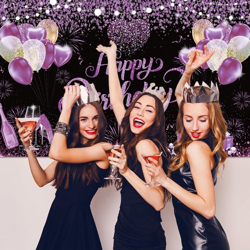 WVMNQO 6 * 3.6ft Happy Birthday Banner, Purple Birthday Gifts for Women and Girls, Reusable Birthday Decorations, Durable Party Decorations Backdrop, Perfect Party Supplies Photography Background