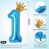 40 Inch Light Blue Number 1 and Mini Crown Balloon for 1st Birthday Party Decorations, Light Blue Birthday Party Balloons Decorations Supplies