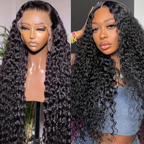 28 Inch Deep Wave Lace Front Wigs13x4 HD Deep Curly Wig Human Hair 180% Density Pre Plucked Frontal Wigs with Baby Hair Natural Black Glueless Synthetic Wigs for Women