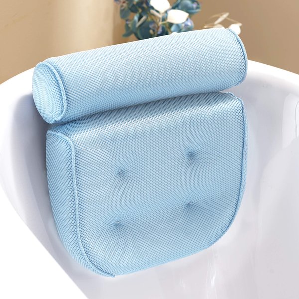 Quick Dry Bath Pillow With Head/Neck and Back Support. Good for Hot Tub or Bathtub or Spa. Waterproof With 4 Built In Suction Cups - Easy to Clean Cushion with Quick Dry 3D Mesh.