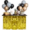 PUZINE 2 Pack Metallic Foil Fringe Table Skirt Tinsel Party Table Skirt Banner for Parade Floats Mardi Gras Party Decoration（L108 inH 29in） (Gold, 2pack)