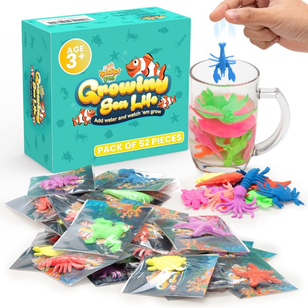IPIDIPI TOYS Water Growing Sea Creature Toys for Kids – Ocean-Themed Party Favors, Christmas Stocking Stuffers, Classroom Prizes, Magic Sea Animals for Boys and Girls – Pack of 52