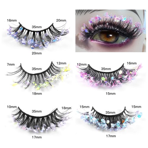 outopen Glitter Night Luminous False Eyelashes 8D Wispy Faux Mink Lashes Colored Eyelashes Dramatic Lashes for Halloween Party Stage Cosplay(5 Pairs Set 3)