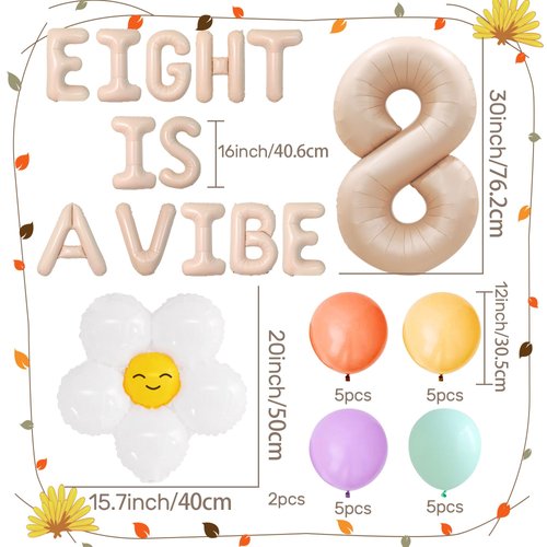 JeVenis Eight is A Vibe Party Decoration Groovy 8th Birthday Decorations Hippie Banner Boho Decor Retro Flower Daisy 60's 70's Theme Party Supplies