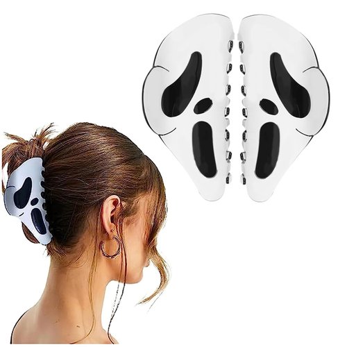 AUOCATTAIL Halloween Hair Claw Clip 2pcs Big Mask Ghost Face Hairpin Funny Ponytail Clip Scream Grimaces Scary Styling Shark Clip Hair Accessories Halloween Styling