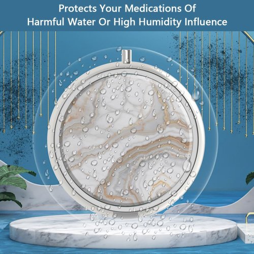 Pill Box 3 Compartment Medicine Pill Case,Portable Pill Box for Pocket or Purse Pill Box Decorative Metal Medicine Vitamin Organizer Unique Gift(Gray Marbling Gold)