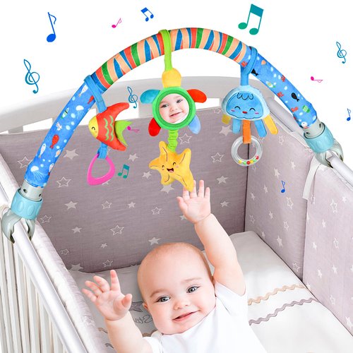 SAMMAS Baby Stroller Arch Toys, Mobile for Bassinet Crib, Detachable Activity Musical Animal Arch Toys with Rattles BB Squeaker Teether (Ocean)