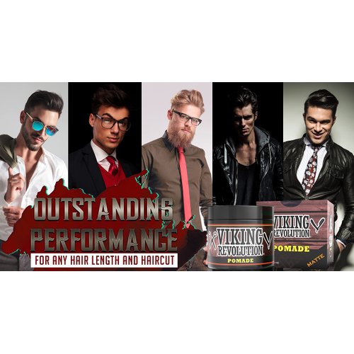 Viking Revolution Hair Pomade for Men (New Formula) - Medium Hold and Matte Shine Free for Classic Look 4oz - Water Based & Easy to Wash Out