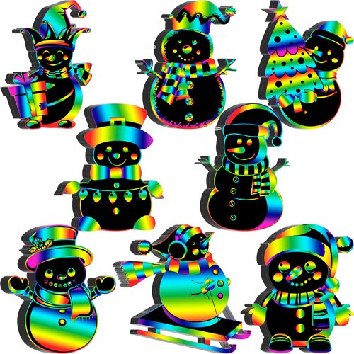 Motipuns 80 Pcs Christmas Snowman Scratch Cards for Boys Girls Rainbow Christmas Ornaments Christmas Crafts for Winter Xmas Holiday Party Supplies Home Classroom DIY Activities
