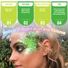 Laza Body Glitter, 2 Jars Iridescent Chunky Sequins with Glitter Glue Perfect for Women Eyeshadow Makeup Face Paint Festival Rave Outfits Hair Accessories Carnival Party Costumes - Gold Blue Green