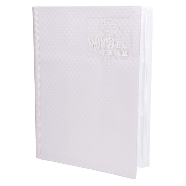 Monster 9 Pocket Trading Card Binder - Holofoil White w White Pages Album, Anti-Theft TCG Protection w Side Loading Padded Pockets, Double Sided, Holds 360 Cards, Sport, Gaming, Kpop, Christmas Gift