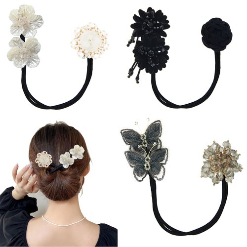 OUGWA 3 Pieces Hair Accessory Set: Round Bun Maker, Crown Hairstyle Shaper, Lazy Hair Curler Bun Clips for Women & Girls (Style 3)