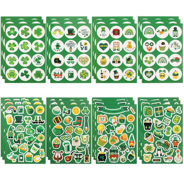 24 Sheets St. Patrick's Day Stickers, Various Styles Shamrock Stickers Labels Green Clover Stickers for Kids Irish Stickers Decals for St. Patrick's Day Decorations Craft Scrapbooking Supplies