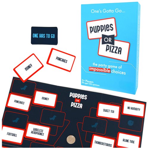 Spin Master Games, SolidRoots Puppies or Pizza? The Card Game of Impossible Choices | Family Games, Adult Games, Travel Games, Camping Games | Party Games for Adults & Kids Ages 8+