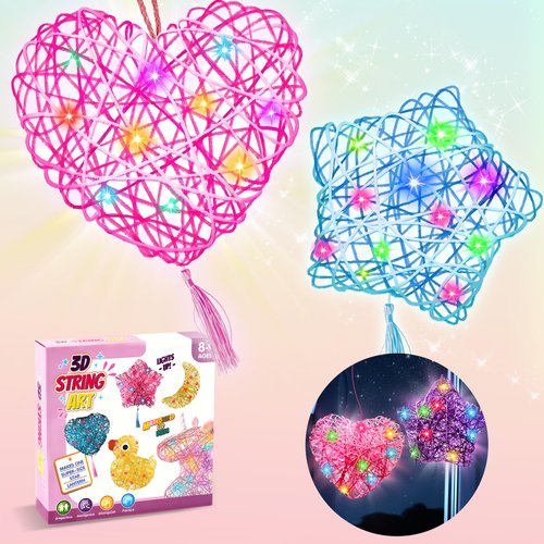 ROHSCE Light Up 3D String Art Kit for Kids, DIY String Art Heart Lantern Kit, Multi-Colored LED Bulbs Arts and Crafts for Girls Ages 8-12, Christmas Brithday Gift for 8, 9, 10, 11, 12 Year Old Girl