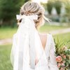 YISSION White Wedding Veil Bow Hair Barrettes, Short Bridal Veil Bow Hair Clip, Bow Veil for Bachelorette Party Wedding
